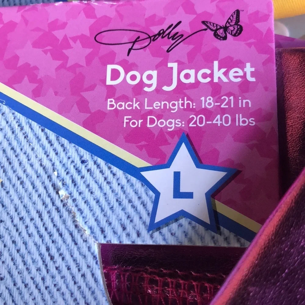 NWT Doggy Parton metallic Moto dog jacket L